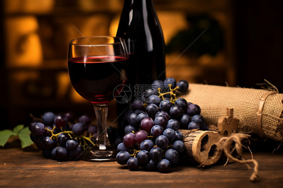 桌上的一瓶葡萄酒图片