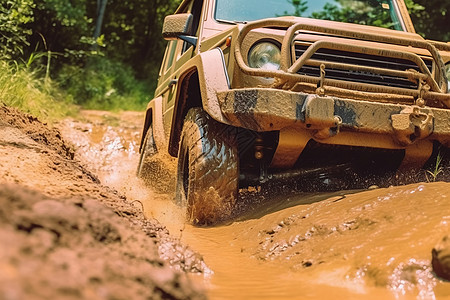 穿越泥泞的吉普车高清图片