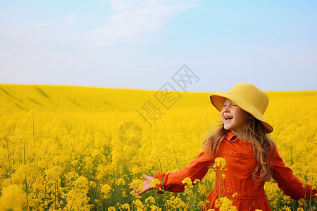 油菜花田的少女图片