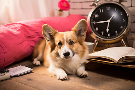 地板上的柯基犬图片