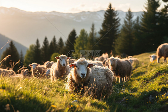 山林中的羊群图片