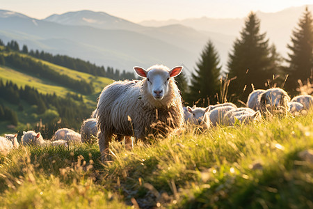 草地上放牧的绵羊图片