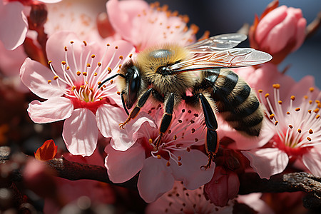 蜜蜂在花朵上忙碌图片