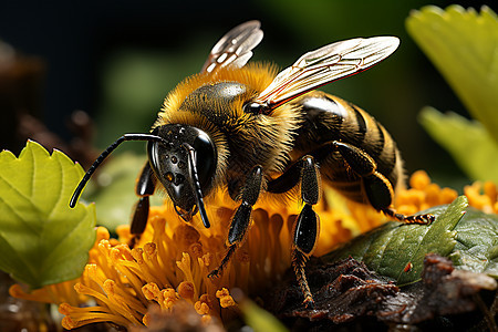 蜜蜂在花丛中采蜜图片