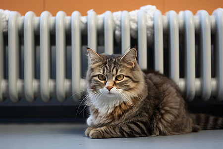 冬日暖气旁的猫咪背景图片