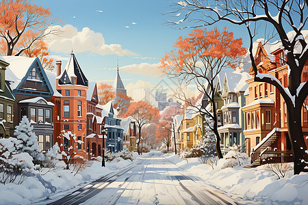 冬日小镇美丽的风景图片