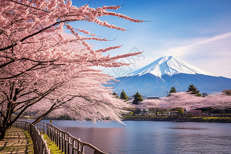 樱花盛开的湖泊图片