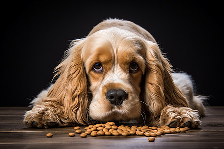 犬前方有一堆食物图片