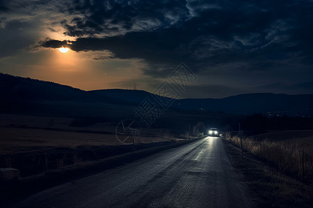 汽车公路展板夜幕中的汽车背景