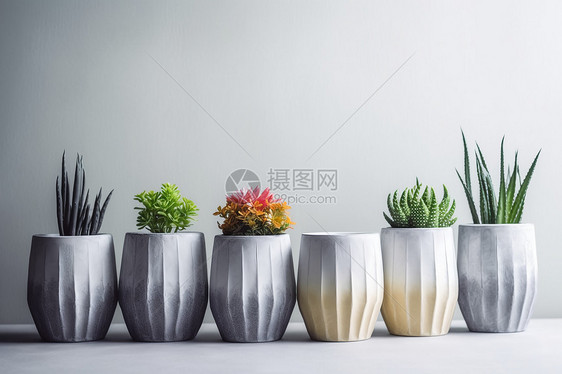 带有植物的陶瓷盆栽图片