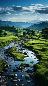 草原上的一条小河背景图片