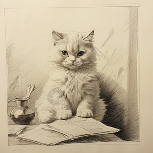 坐在书上的猫咪图片