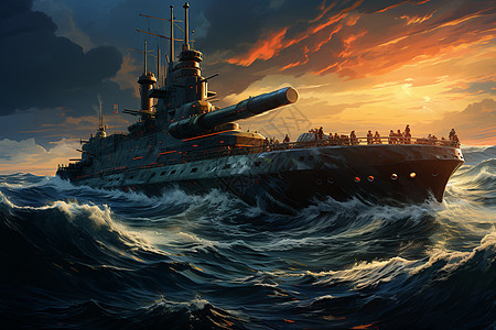 大浪上的战舰背景图片