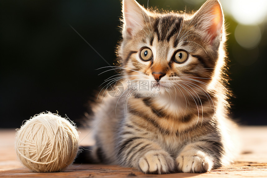 可爱小猫与毛线球图片