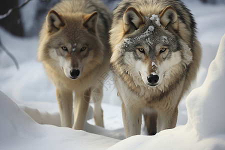 积雪中的两头狼背景图片