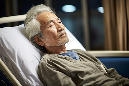 病房中一个闭上双眼的老年人图片