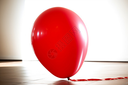 红气球悬浮在瓷砖地板上高清图片