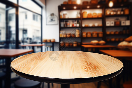 咖啡馆内有木质餐桌高清图片