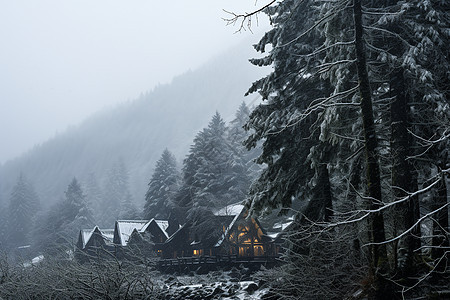 冬日飘雪的村庄图片