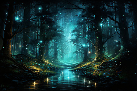 夜幕下的奇幻森林图片