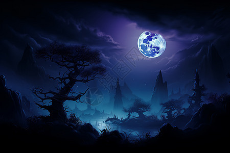 阴森的月光森林图片