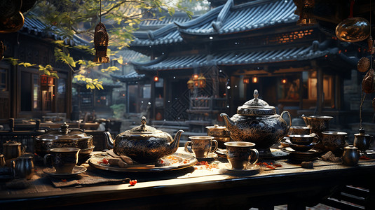 茶餐厅茶具背景图片