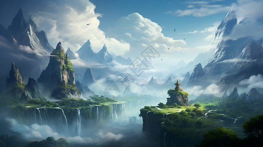 云雾环绕的大山背景图片