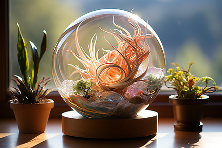 植物与玻璃球图片