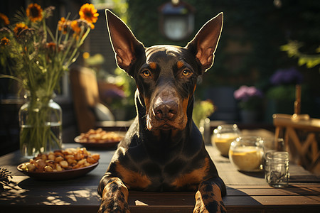 花园里的杜宾犬图片