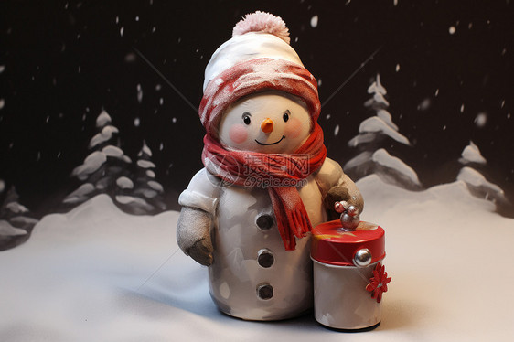 戴红围巾的雪人图片