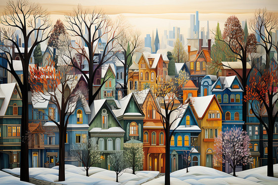 冬日的小镇仙境图片