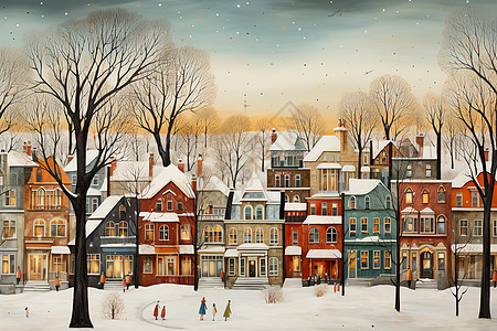 冬日城市景观插图图片