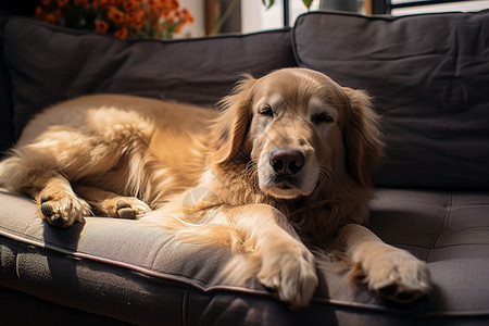沙发上躺着一只狗图片