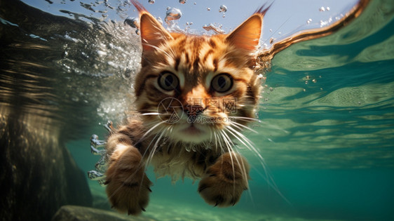 游泳的猫图片