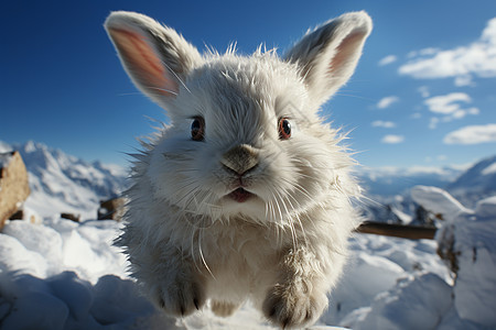 雪地中奔跑的白兔图片