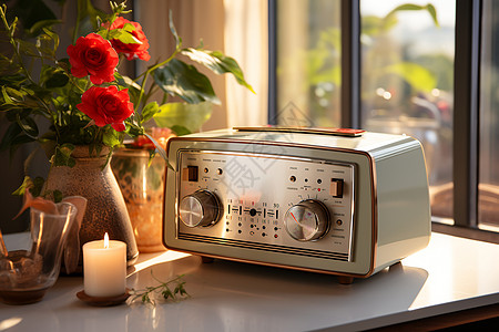 明亮客厅中的收音机图片