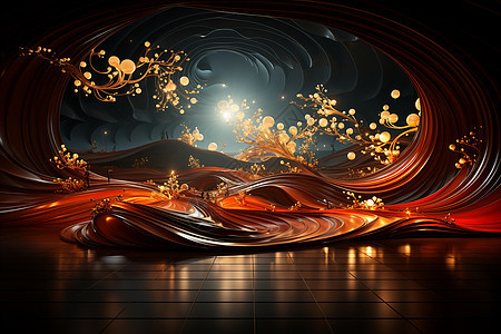金色波光闪烁的艺术舞台背景图片