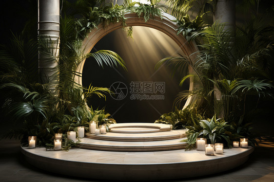 自然光影和植物的展台背景图片