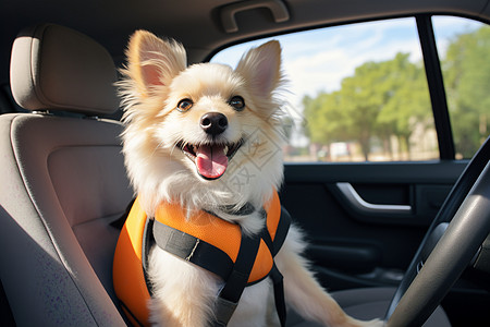 宠物旅行小狗乘坐在车上背景