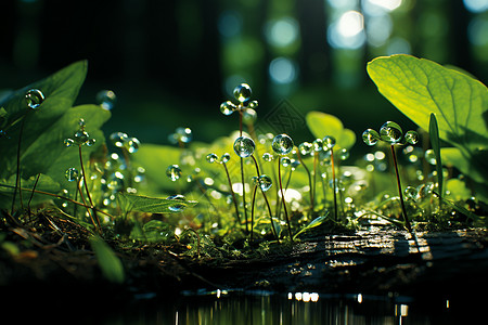 植物露水阳光下的绿色世界背景