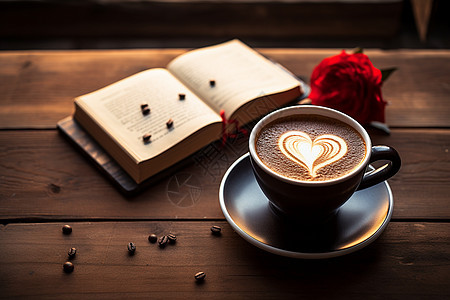 一杯带有心形花纹的咖啡图片