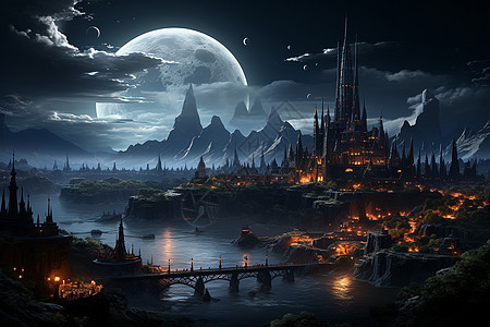 月色下的城市之桥图片