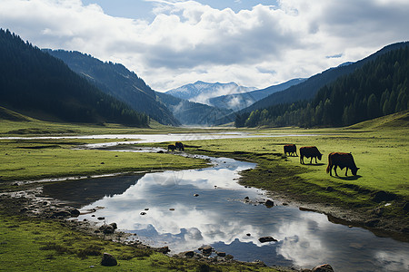 山河牧场山河湖泊高清图片