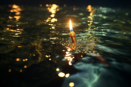 水中飘浮的蜡烛图片