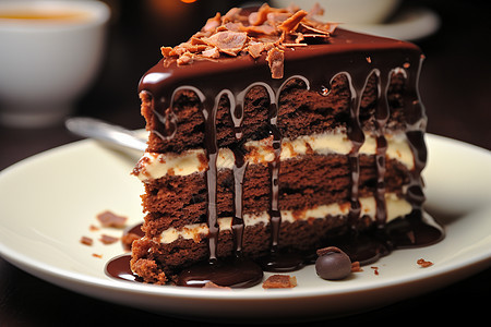 巧克力蛋糕与巧克力碎片背景图片