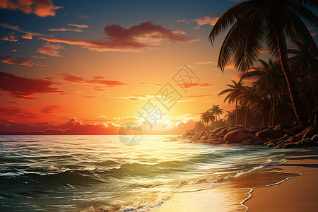 日落下的海滩景色图片
