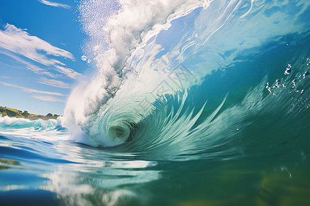 碧海蓝天下的一片海浪高清图片