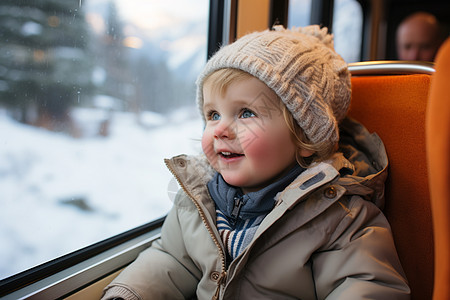 冬日火车上的孩子图片
