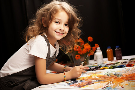 小女孩专注绘画图片