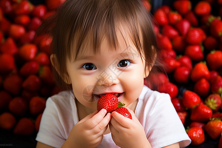 可爱的小女孩吃着草莓图片